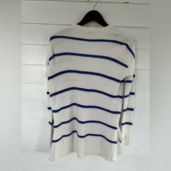 White with Blue Stripes Open Front American Eagle Cardigan - Picture 2 of 9